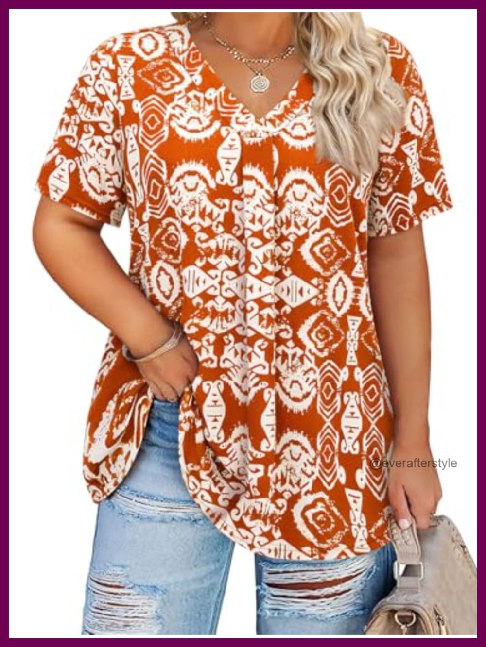 Plus Size Tunic Blouse Short Sleeve Pleated V Neck Dressy Casual Top